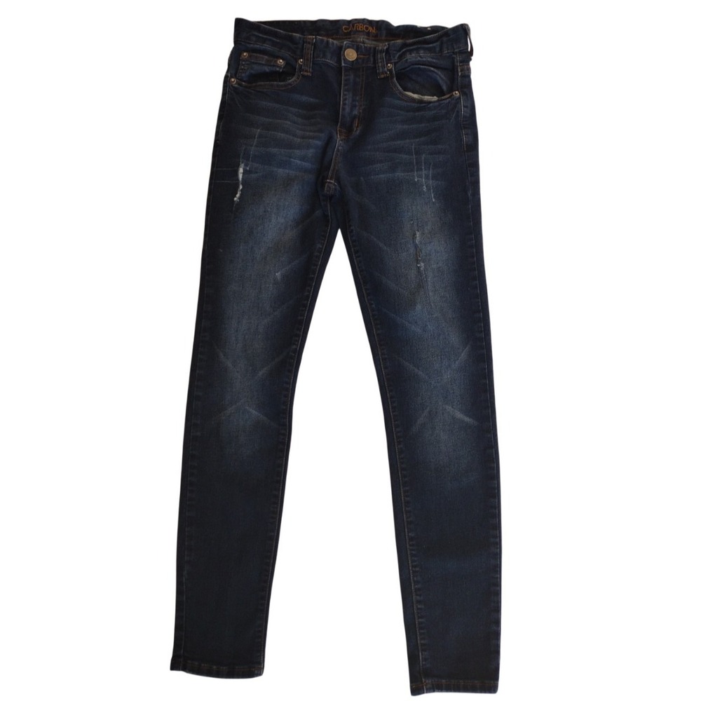 Carbon Whiskers Jeans Womens 30x30 Blue Dark Wash Super‎ Skinny Flex Distressed